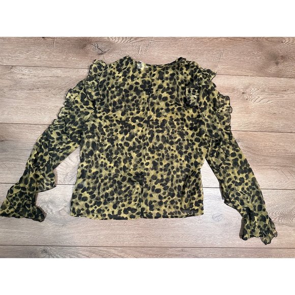 H&M Green and Black Leopard Sheet Blouse with Rufflesm - Picture 8 of 8